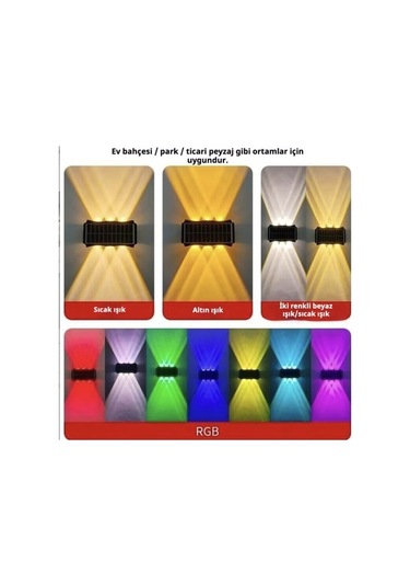 Opulentliving Güneş Enerjili, Su Geçirmez Çift Taraflı Duvar Lambası - 8 Işın Rgb, Bahçe Ve Peyzaj İçin RGB