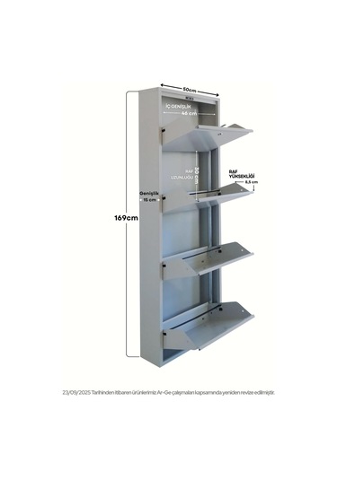 Kilitli 4'lü Metal Ayakkabılık - Gri