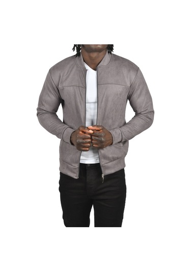 Deepsea Erkek Gri Dar Kesim Likralı Fermuarlı Süet Kumaş Ceket İnce Mont 2504334 False Gri