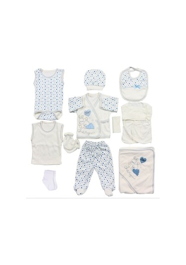 Bombinoo Bebe 11'li Hastane Çıkışı Zıbın Set Mavi Tavşan Ekru - Mavi