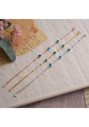 Queen Silver Jewelry 925 Ayar Gümüş Doç Nazar Bocuklu Bileklik Altın - Gümüş