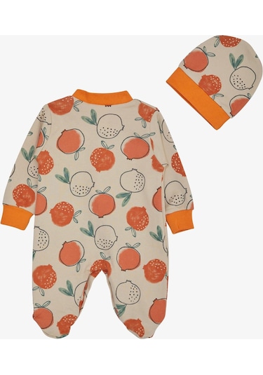 Breeze Kız Bebek Patikli Tulum Nar Desenli 0-6 Ay, Bej-Bej