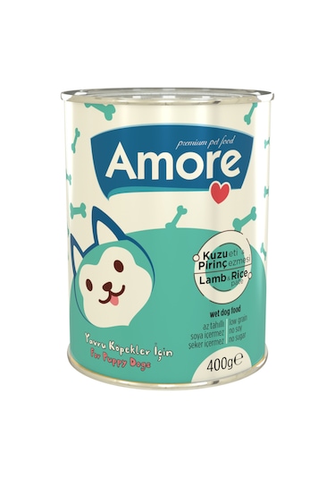 Amore Puppy Kuzu Etli Pirinçli Ezme Yavru Köpek Konserve Maması 6 x 400 G