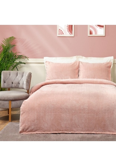 Merinos Modern Line 3 Parça Yatak Örtü Seti Pudra