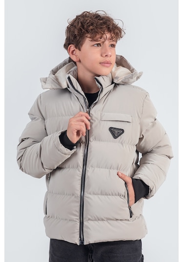 Nova Kumaş Kapüşonlu Erkek Çocuk Kışlık Mont Km2509 Bej