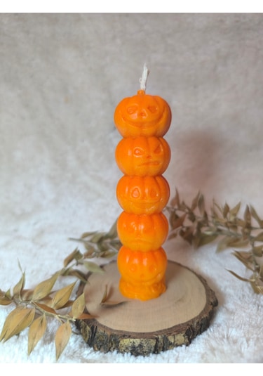 Bal Kabağı Desenli Yılbaşı Konseptli Dekoratif Mum, Tek Renk Turuncu