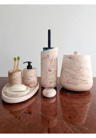 Mermer Desen Bej Beton Banyo Seti,tuvalet Wc,çöp Kovası,katı,sıvı Sabunluk,tepsi,dekorasyon,aksesu Bej