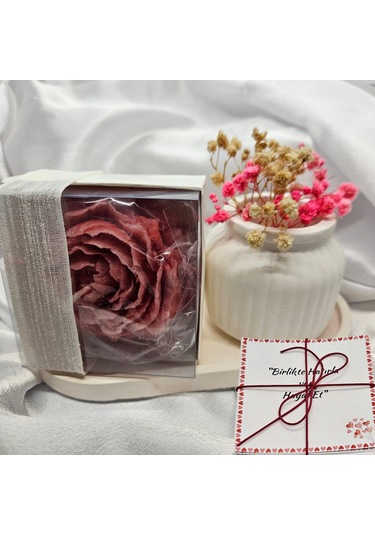 Sevgiliye Şık Mum Ve Dekoratif Saksı Hediye