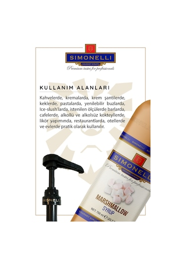 Simonelli Kahve ve Kokteyl Şurubu Marshmallow Aromalı 700 ML + Pompa
