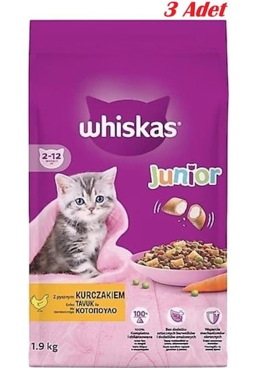 Whiskas Junior Tavuklu Yavru Kuru Kedi Maması 1.9 Kg 3 Adet