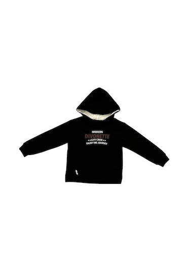 Divonette Erkek Çocuk Önü Yazılı Şardonlu Sweatshirt-15093 Siyah