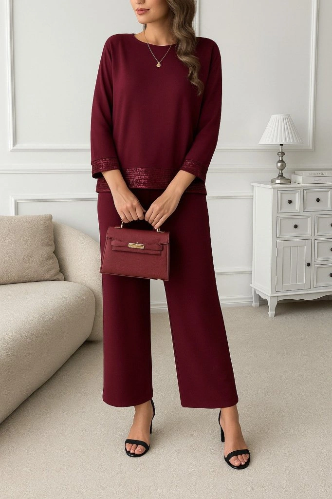 Nova Bazaar Kadın Uzun Kollu Bisiklet Yaka Pulpayetli Viskon Iki Iplik Bluz Ve Pantolon Ikili Takım Bordo Nova Bazaar Kadın Uzun Kollu Bisiklet Yaka Pulpayetli Viskon Iki Iplik Bluz Ve Pantolon Ikili Takım Bordo