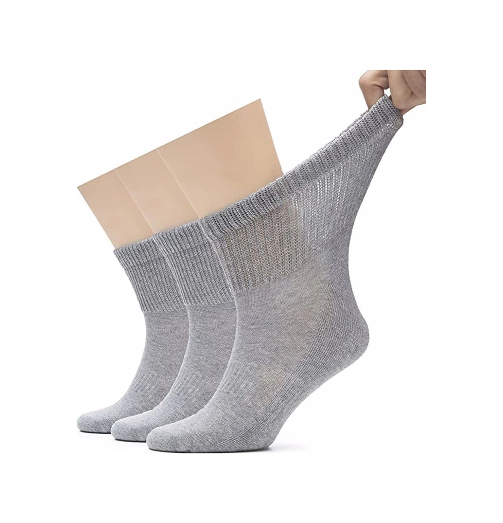 Tezzgelsin Erkek 40 - 44 Pamuklu Penye Diabetik Çorap Şeker Çorabı Lastiksiz Ve Koku Önleyici Çorap 3 Adet Gri