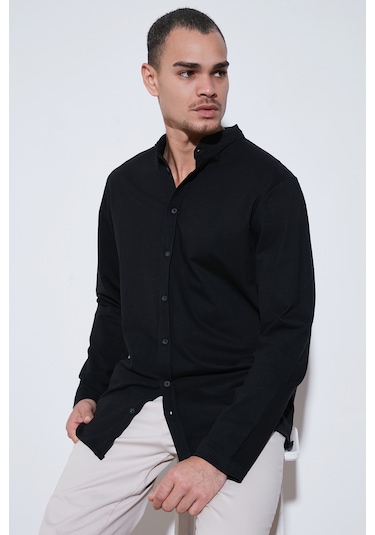 Buratti % 100 Pamuk Slim Fit Hakim Yaka Erkek Gömlek 5902800 Siyah