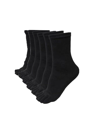 Erkek 6 Çift Pamuklu Parmaklı Çorap Siyah