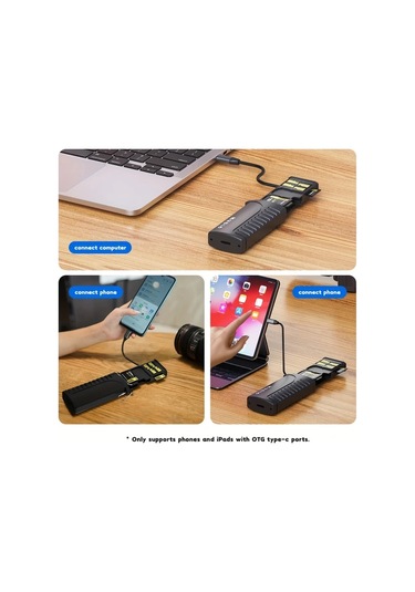 Honeybeeshop Usb 3.1 Type-c Çift Sd Tf Kart Okuyucu - Akıllı Telefon Drone Aksiyon Kamerası İçin Siyah