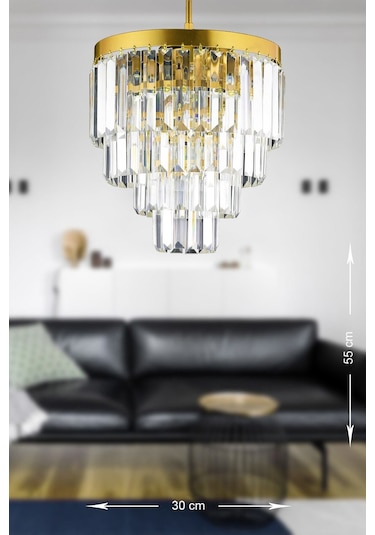 Linsa 35 Cm'lik Kristal Cam Taşlı Lüks Avize - Sarı Yaldız Sarı Yaldız