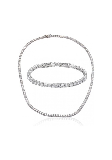 Monemel Swarovski Gümüş Suyolu Kolye Ve Bileklik Set- 2.5mm Altın Kaplama Wn115set Gümüş