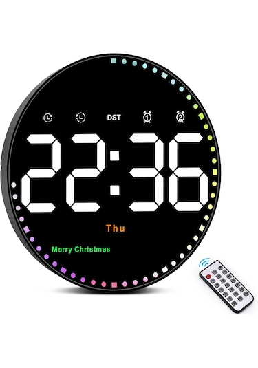 10'' Akıllı Dijital Duvar Saati Led Ekran Uzaktan Kumanda Alarm Siyah