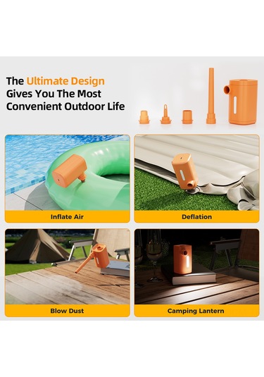 Qingmipy 50w Taşınabilir Şişirme Pompası - 280l/dk Hız, 2000mah Pil, 4 Nozul, Işık Fonksiyonlu, Type-c Şarj Turuncu
