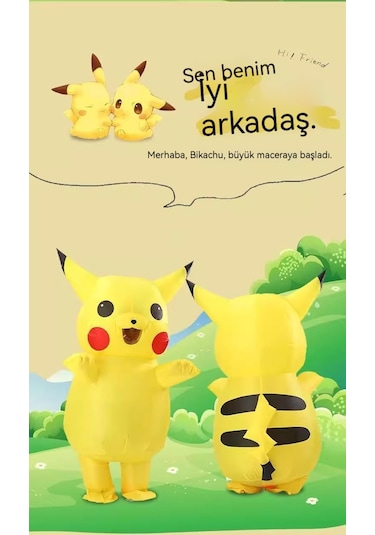 Karikatür Şişme Elbise Cosplay Bikachu Sevimli Komik Gösteri Bebek Kostümü-yetişkin