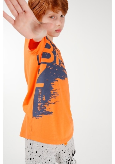 Brz Kids Neon Baskılı Erkek Çocuk Kısa Kollu T-Shirt Turuncu