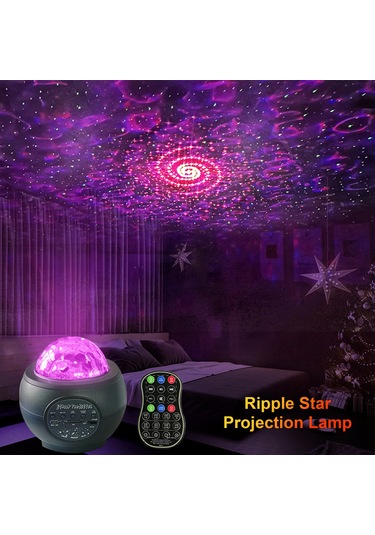 Tenfowee Usb Güçlü Led Yıldız Projeksiyon Lambası, Dönen Su Desenli Müzikli Çocuk Işık Aleti, 8w Siyah