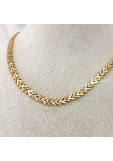 Vıp Seri Zirkon Taşlı Ok Kolye Gold Gold