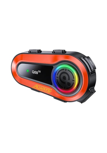 Q08 2x 1000m Telsiz Mesafeli Özellikli 2 Kişi Bağlantılı Bluetooth Kask Kulaklık Ekranlı Fenerli Mü