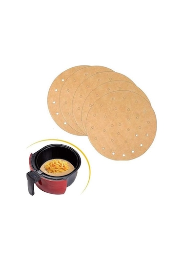 100 Adet Air Fryer Pişirme Kağıdı Tek Kullanımlık Hava Fritözü Yuvarlak Delikli Model -m11 Kahverengi