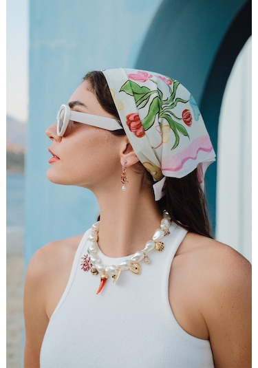 Manuka Desenli Pamuklu Fular Flowers Çok Renkli