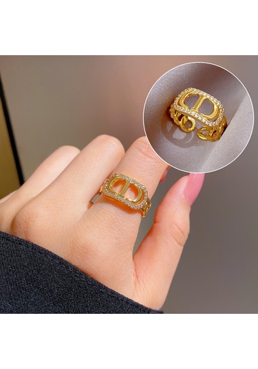 Geometrik Elmas Taşlı Yuvarlak İnci Yüzük No.19 Çok Renkli