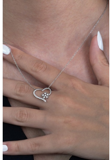 Gümüş Kalp Kar Tanesi Kolye Ve Bileklik Seti Taşlı Wss09