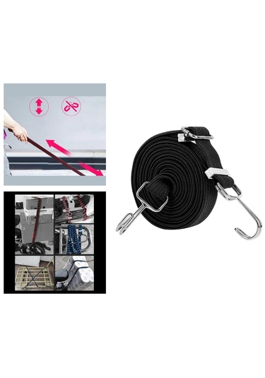 Homyl Ağır Hizmet Tipi Elastik Bungee Cord Kancalı Siyah-1m Siyah 1m Siyah