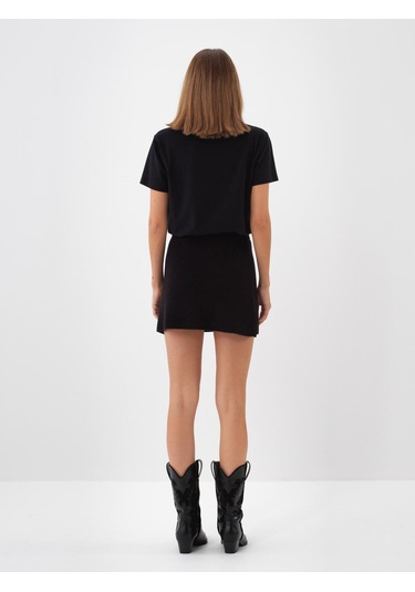 Siyah Doğal Yün Dokulu Regular Fit Etek 851069 Siyah