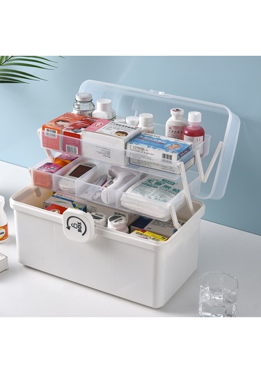 Suofeng Ev İçi İlaç Saklama Kutusu - Çocuk Dostu Tıbbi Sandık Büyük Kapasiteli Taşınabilir Beyaz 15.5x15.5x16cm Beyaz