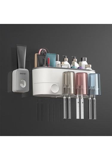 Suntek Diş Fırçası Rafı Duvara Monte Macunu 3-fincan-gri 3 Fincan Gri Diğer