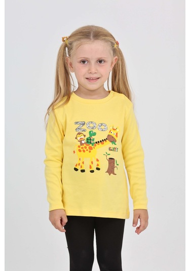Toontoy Kız Çocuk Zürafa Baskılı Sweatshirt Koyu Sarı