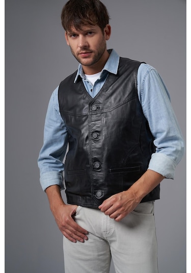 Alcide Siyah Deri Yelek 118518 001