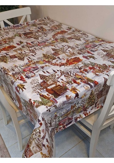 Yeni Yıl Desenli Elyaflı Pvc Masa Örtüsü Silinebilir Ve Su Geçirmez Muşamba Dkrm24b Beyaz