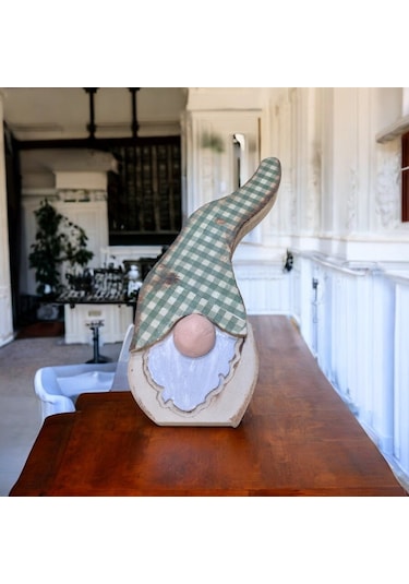 Gnome, Burnuk, Sakallı Kafadar Yeşil Pötikare Ahşap Dekor