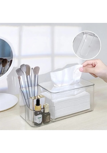 S Gri-ıns Şeffaf Akrilik Doku Kutusu Kalem Makyaj Fırça Saklama Kutusu Yaratıcı 3 Izgaralar Peçete Tutucu Muhtelif Kozmetik Organizatör İle