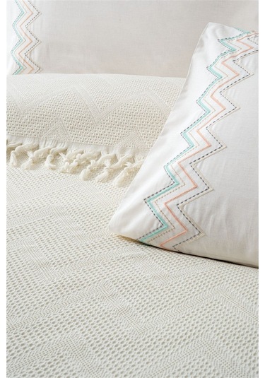 Waffle Dokuma Çift Kişilik Bağlama Saçaklı Pike Takımı-delfina-krem Krem Krem