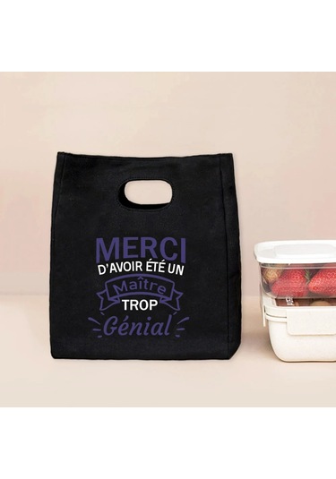 Menıscounter Merci Maitre Fransız Baskılı Termal Öğle Yemeği Çantası - Taşınabilir Yalıtımlı Bento Totealüminyum Folyo11 L Altın