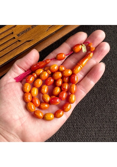 9x12 mm Turuncu Sandaloz Baga Tesbih, Yeni Döküm Miskevi Baga