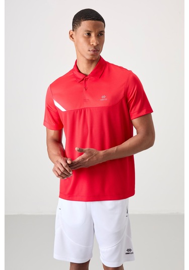 Kırmızı Nefes Alan Dokulu İnce Esnek Standart Fit Polo Yaka Erkek Performans T-shirt - 88402 Kırmızı