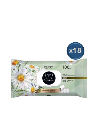 Papilion Islak Havlu Mendil 100 Yaprak Papatya 18 Li Set