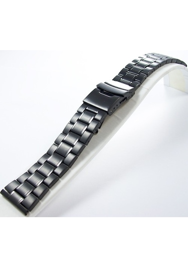 24Mm Siyah Metal Saat Kordonu Çelik Kolçak 1.Kalite Kayış Şeritli