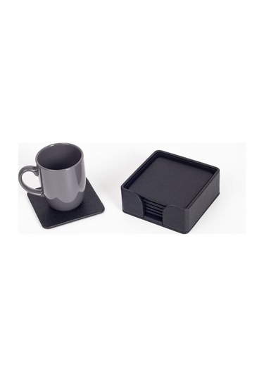 Turgut Office Deri Bardak Altlığı Seti Siyah