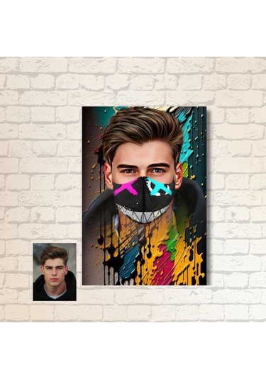 Kişiye Özel Maske Giydirilmiş Suluboya Tasarım Poster 4863